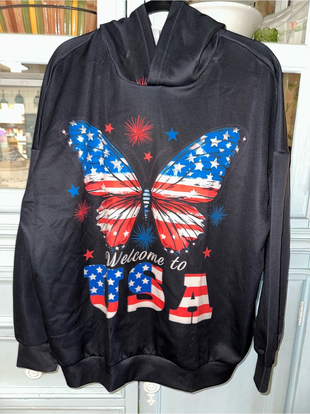 Patriotic Butterfly USA Hoodie Sweatshirt - Black